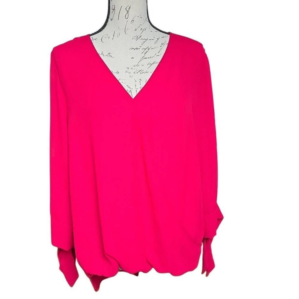 West Kei Women's Size Large Red Flowy Wrap Blouse with Sleeve Ties